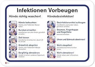 Anleitung zur Vorbeugung von Infektionen I 30 x 20 cm I Hinweis-Schild Gründlich Hände waschen und desinfizieren I Handdesinfektion I Hygienemaßnahmen Aushang I Beschilderung I hin603