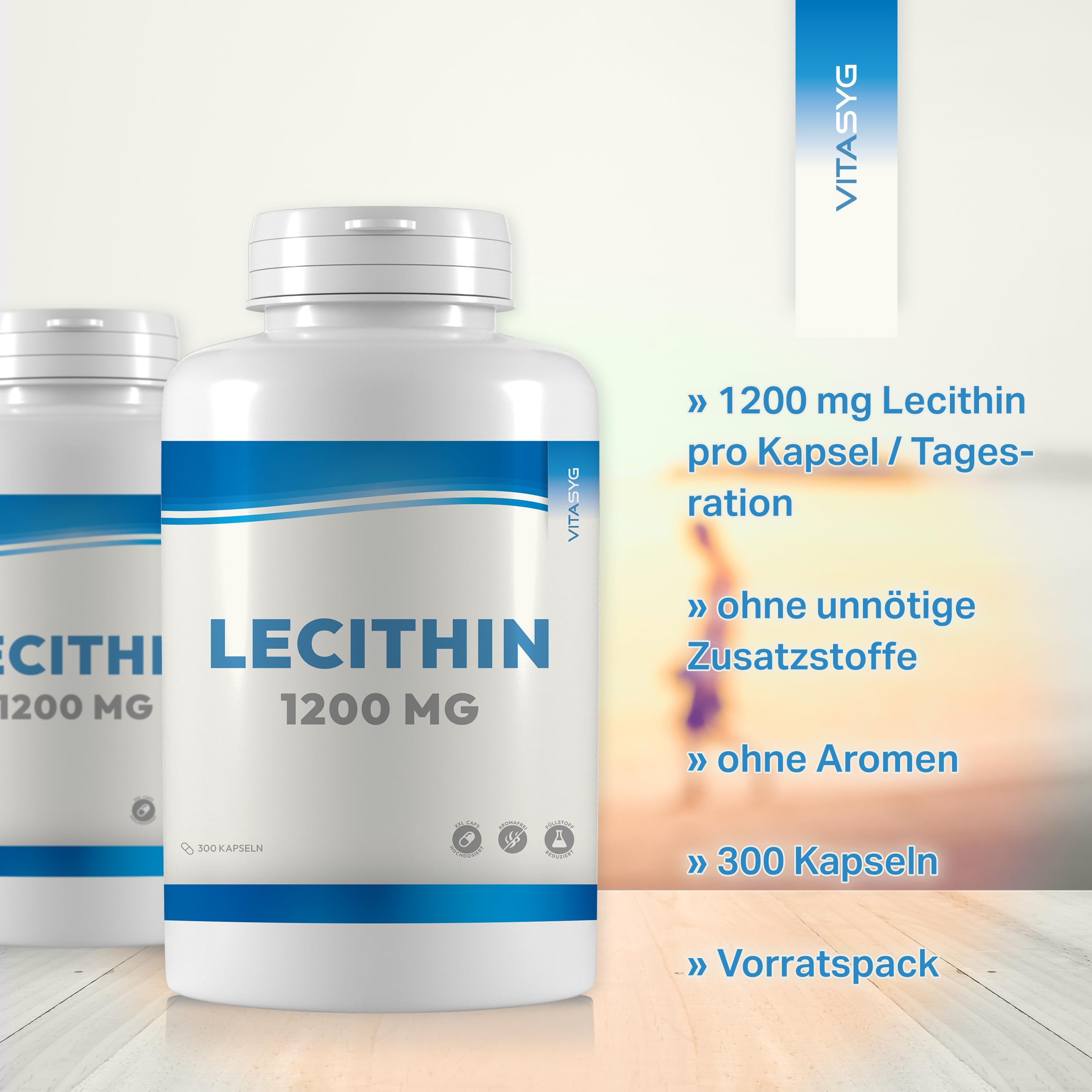Lecithin Kapseln 1200mg - 300 Kapseln - 1200mg pro Tagesdosierung - Sojalecithin - ohne Gentechnik - hochdosiert