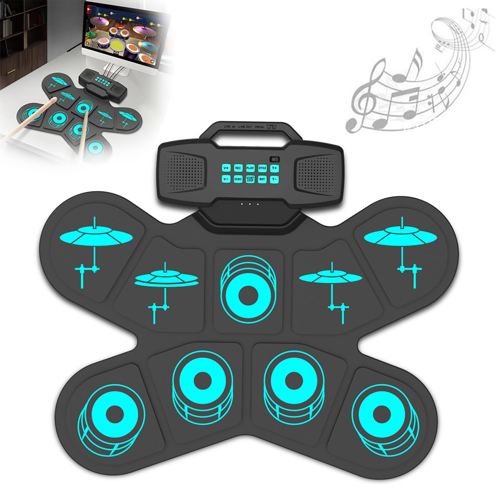 Tambour Électronique Pliable pour Apprendre la Percussion à la Maison