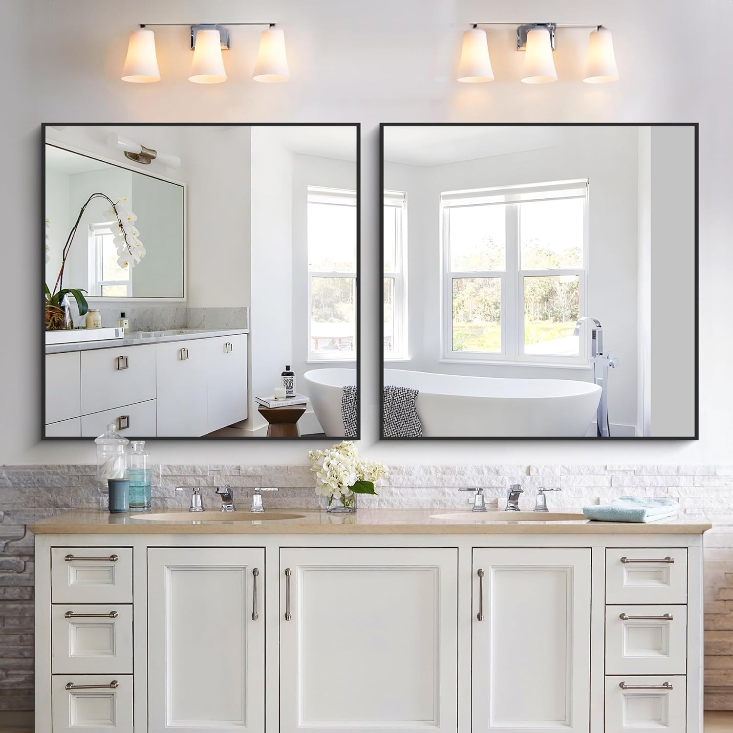 KOCUUY Black Bathroom Mirror, 36x36 Inch Square Mirror for Over Sink, Modern Decorative Wall Mirror for Bedroom Living Room Bathroom, Hang Horizontal/Vertical - Image 5