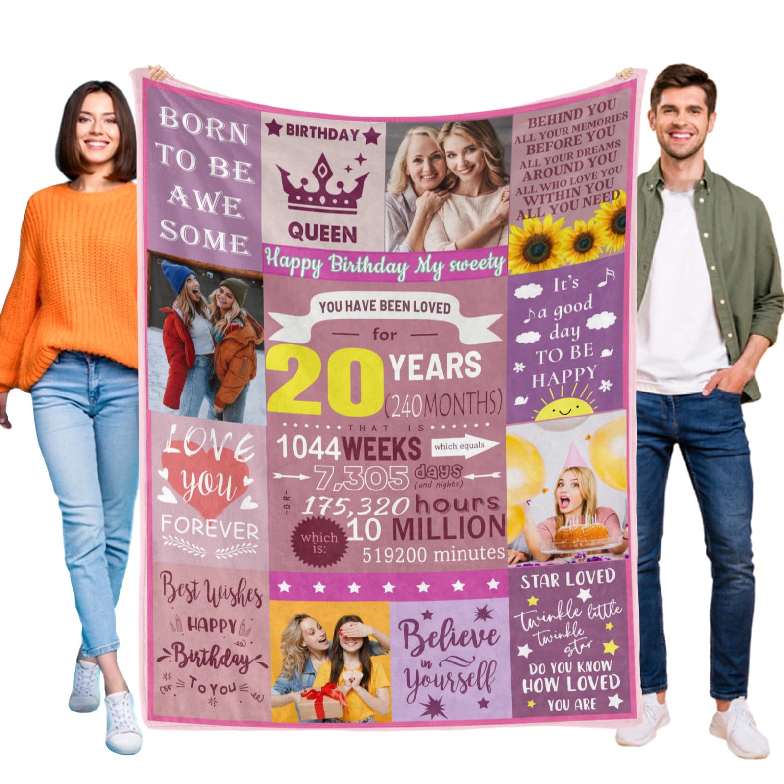 Kendt Personalised 20th Birthday Gift for Girls - Custom Blanket with Photo for Friends, Daughter, Sister - 20 Year Old Presents