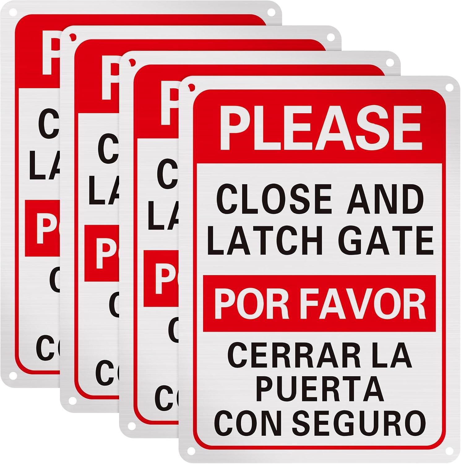 Blulu 4 Pcs Please Close and Latch Gate Sign Bilingual