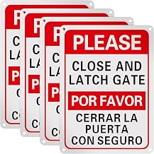 Blulu 4 Pcs Please Close and Latch Gate Sign 10" x 7" Keep Gate Closed Aluminum Reflective Sign Rust Free Aluminum-UV Protected and Weatherproof-Bilingual English Spanish(Red Black White)