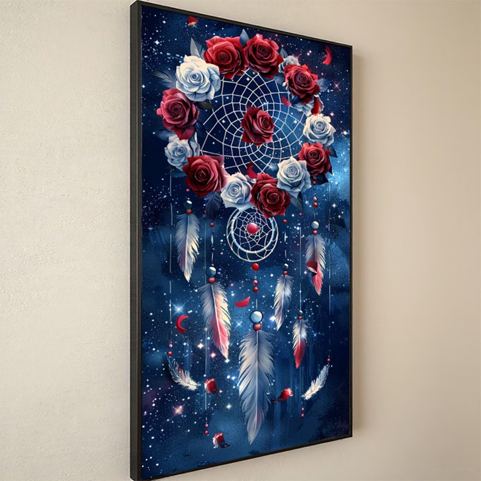 Zestawy do malowania diamentami z różą diamentową dla dorosłych, 5D Dimond Art Feather Gem Arts and Crafts Paintings, DIY, kryształ górski, haft krzyżykowy, malowanie według numerów, dekoracja pokoju