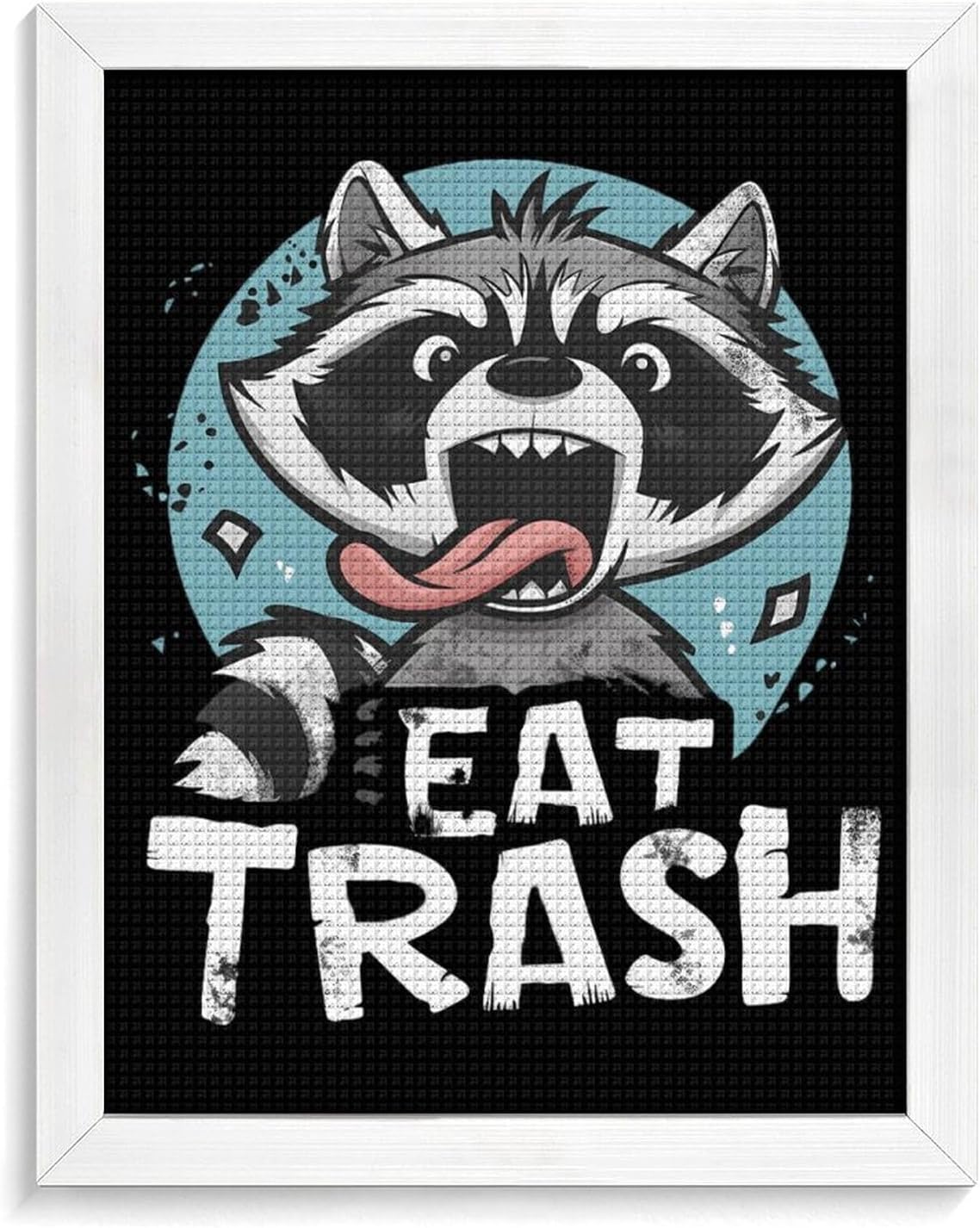Raccoon Eat Trash Diamond 5D Painting Kits with Frame DIY Full Round Drill Gem Art Crafts for Home Wall Decor 16 X 20in White Wood 40 * 50cm