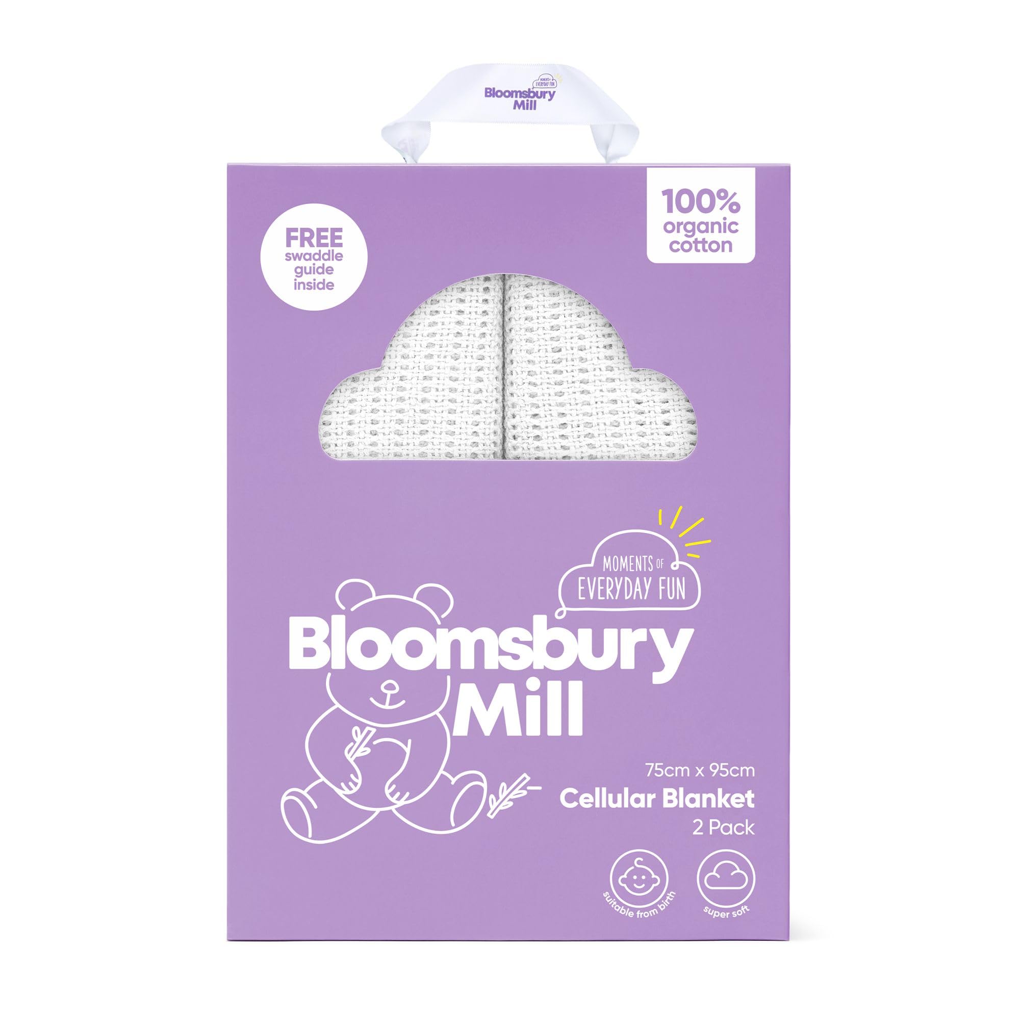 Bloomsbury Mill - Cellular Blankets Baby - Soft 100% Organic Cotton Baby Blanket - Pack of 2 - Essentials For Newborn - Ideal for Cot Bed, Travel, Car Seat, Pram, Moses Basket - White 75x95cm