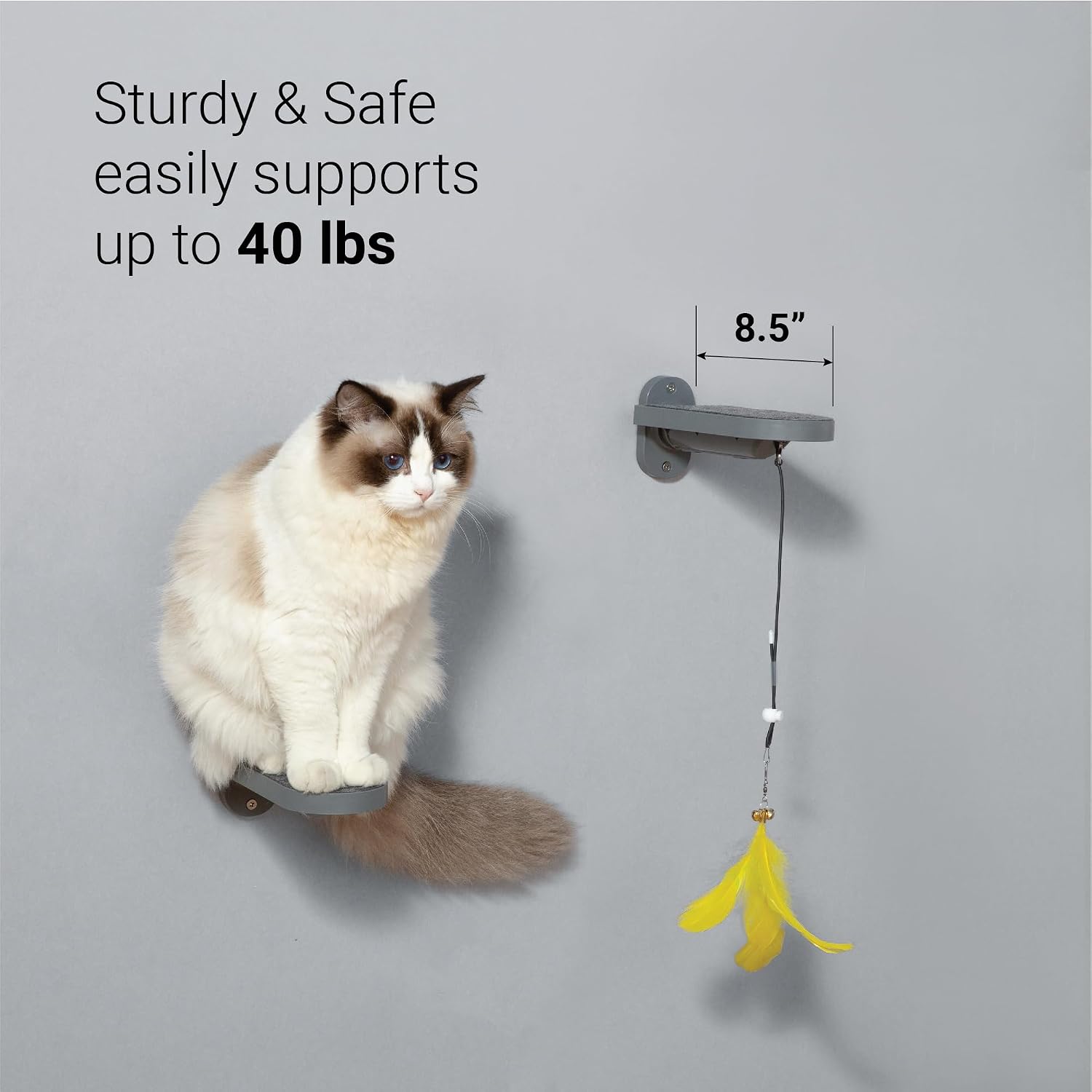 SVD.PET Cat Wall Steps (2-Pack), Climbing Stairs with Replaceable Felt Pad, Cat Shelves with Toy, Dark Grey