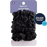 Vista 6 de Yaxa Basics Scrunchies de Satén Negros para el Cabello, Paquete de 8