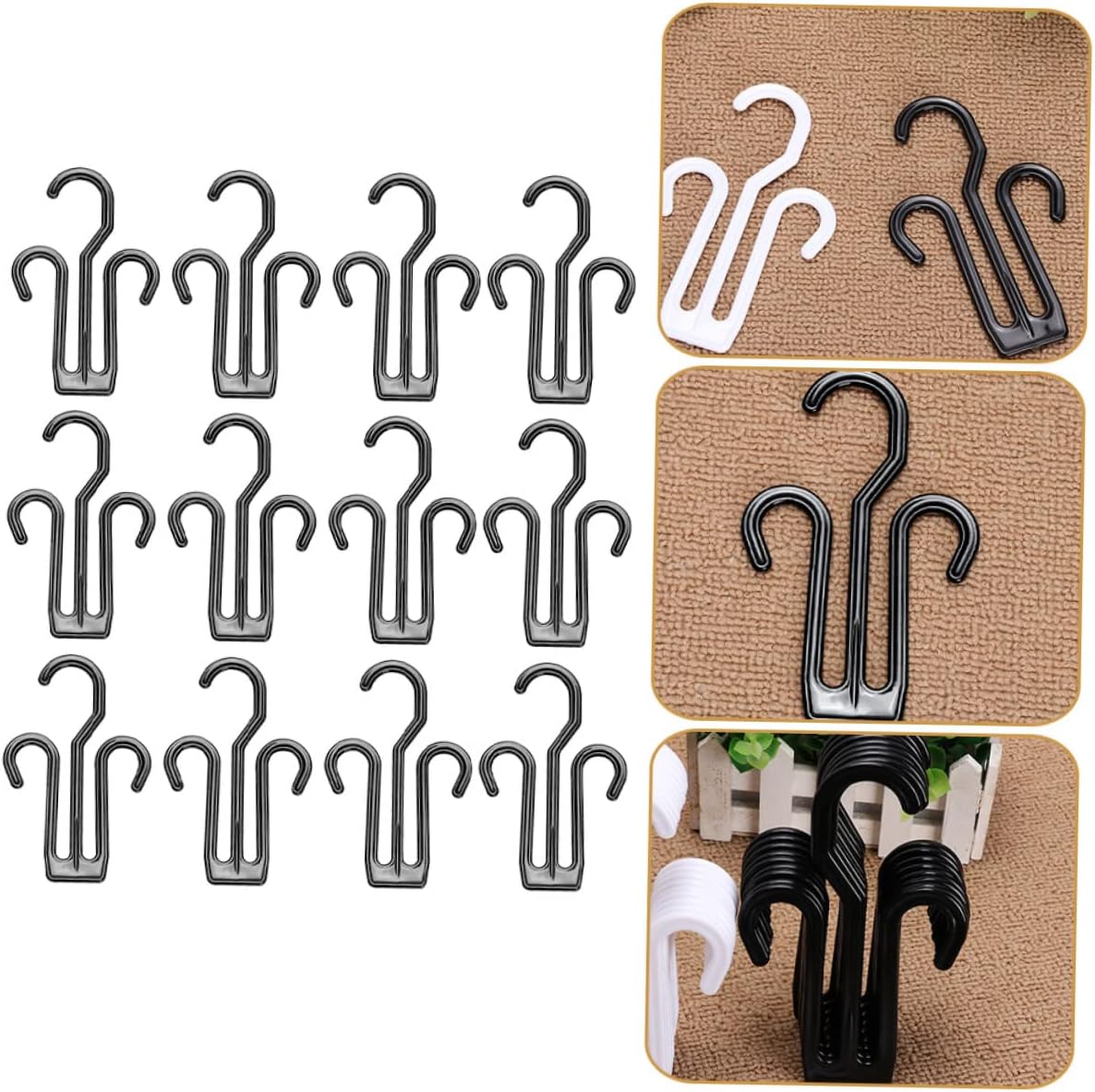 OUNONA 12pcs Plastic Shoes Hanging Organizer with Double Hook, Black