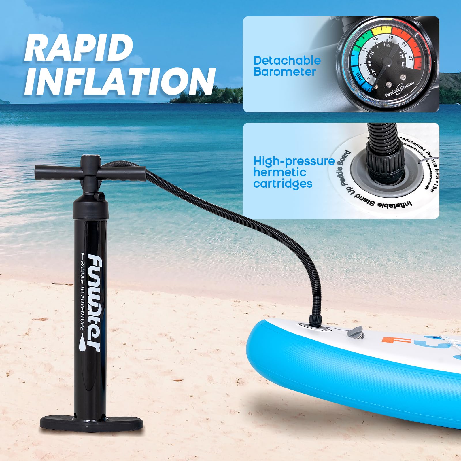 FunWater Planche Gonflable de Stand Up Paddle avec Pompe, Sac à Dos et Sac étanche