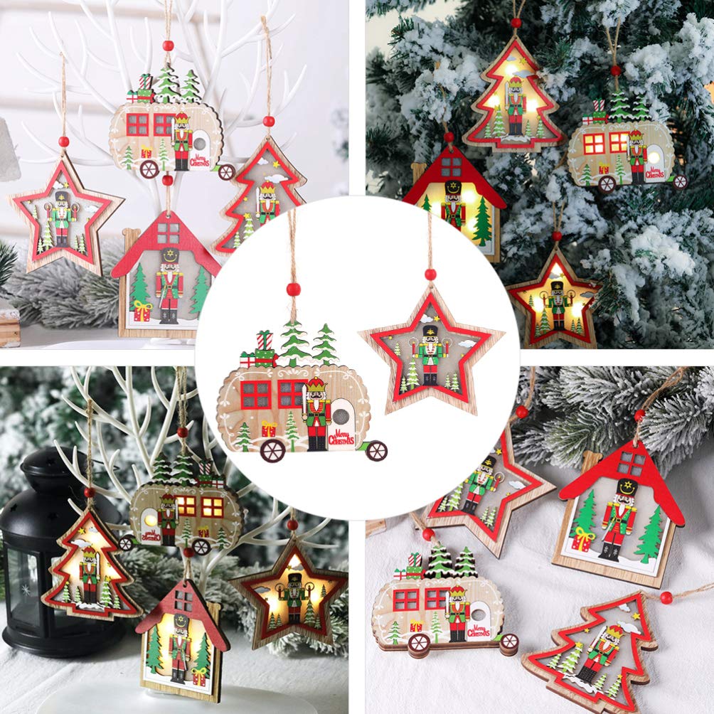 2 Pezzi Albero di Natale in Legno Ornamenti appesi a Forma di Stella per Auto schiaccianoci abbellimento Albero Topper c