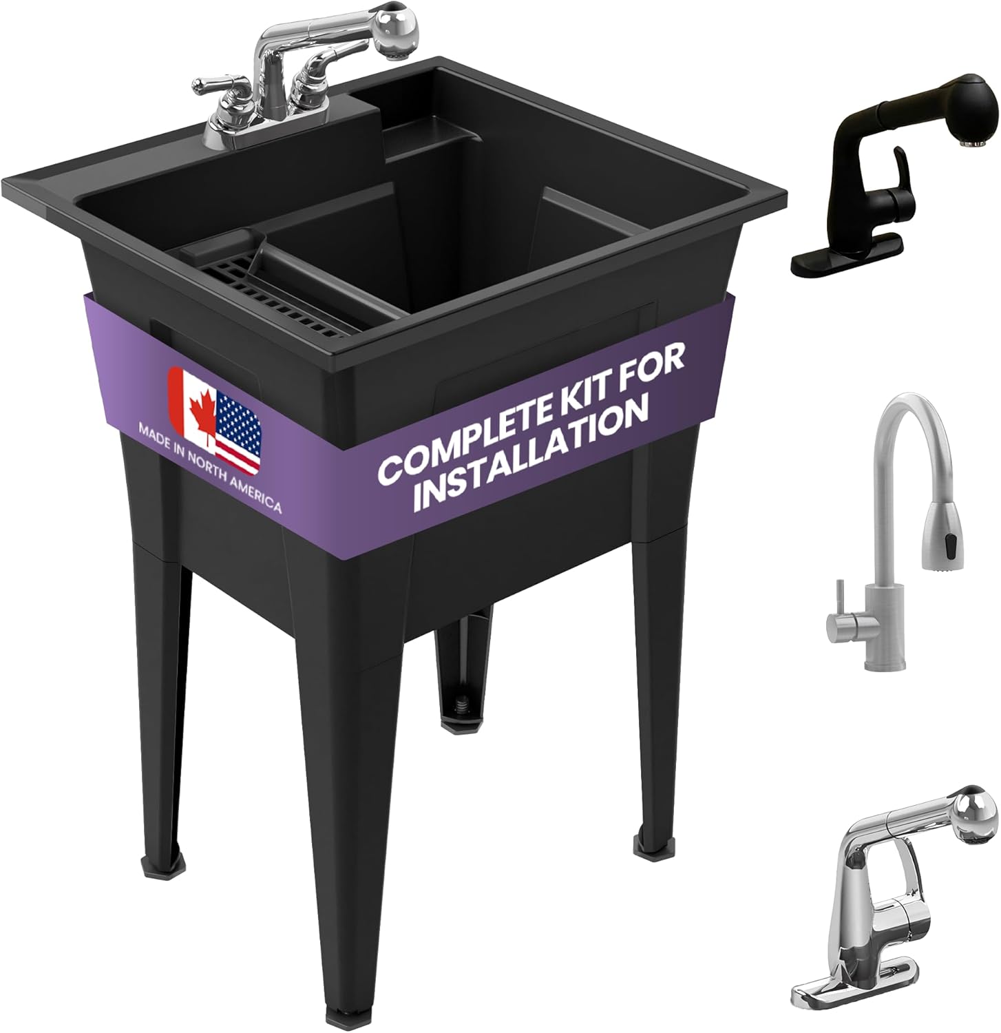 Utility Sink with TwoHandle Plastic Chrome Faucet Polypropylene