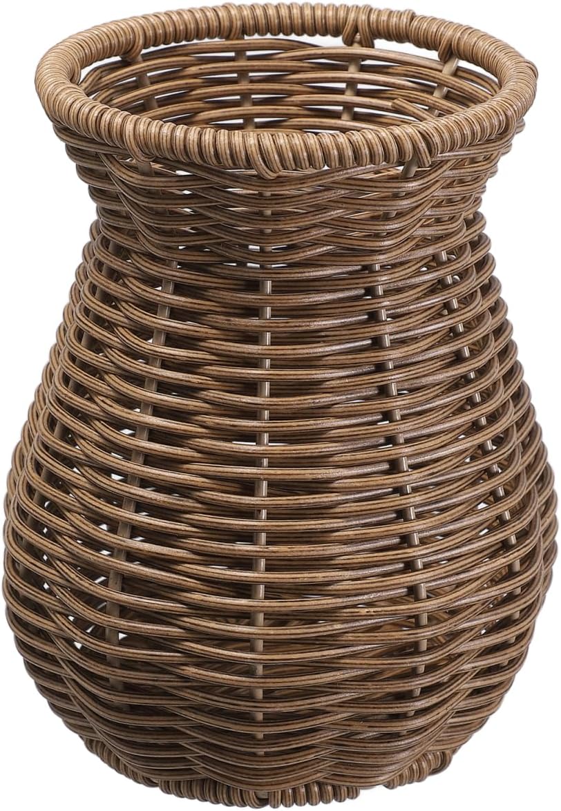 Cabilock Rattan Vase for Flowers, 5.7" Rustic Woven Wicker Vase for Boho Home Decor, Small Imitation Rattan Flower Basket, Farmhouse Desktop Centerpiece for Pampas Grass, Dried Floral Arrangement