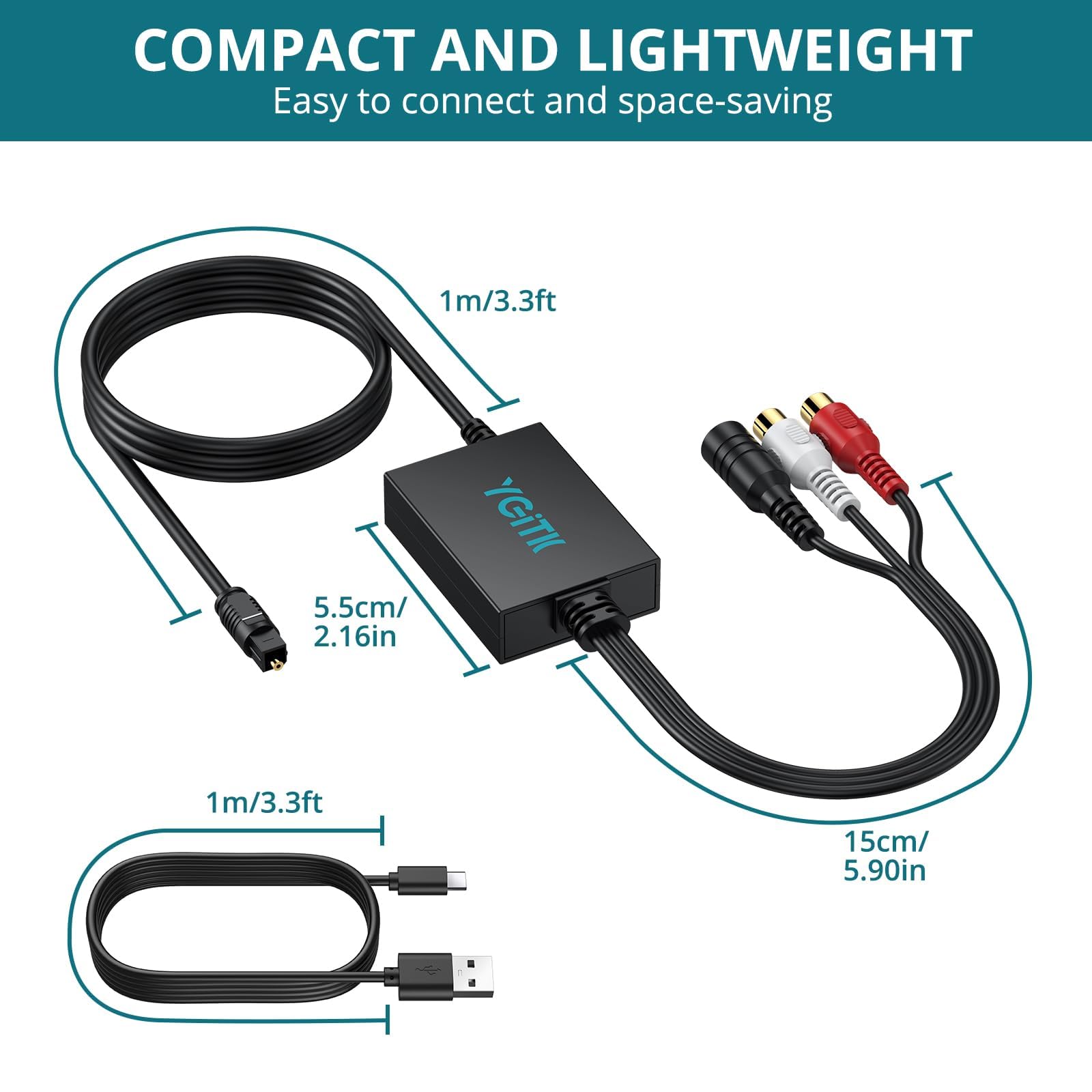 Convertitore Ottico a RCA 3.5mm DAC Audio Digitale 192kHz/24bit Chip Amplificazione per TV Blu-ray