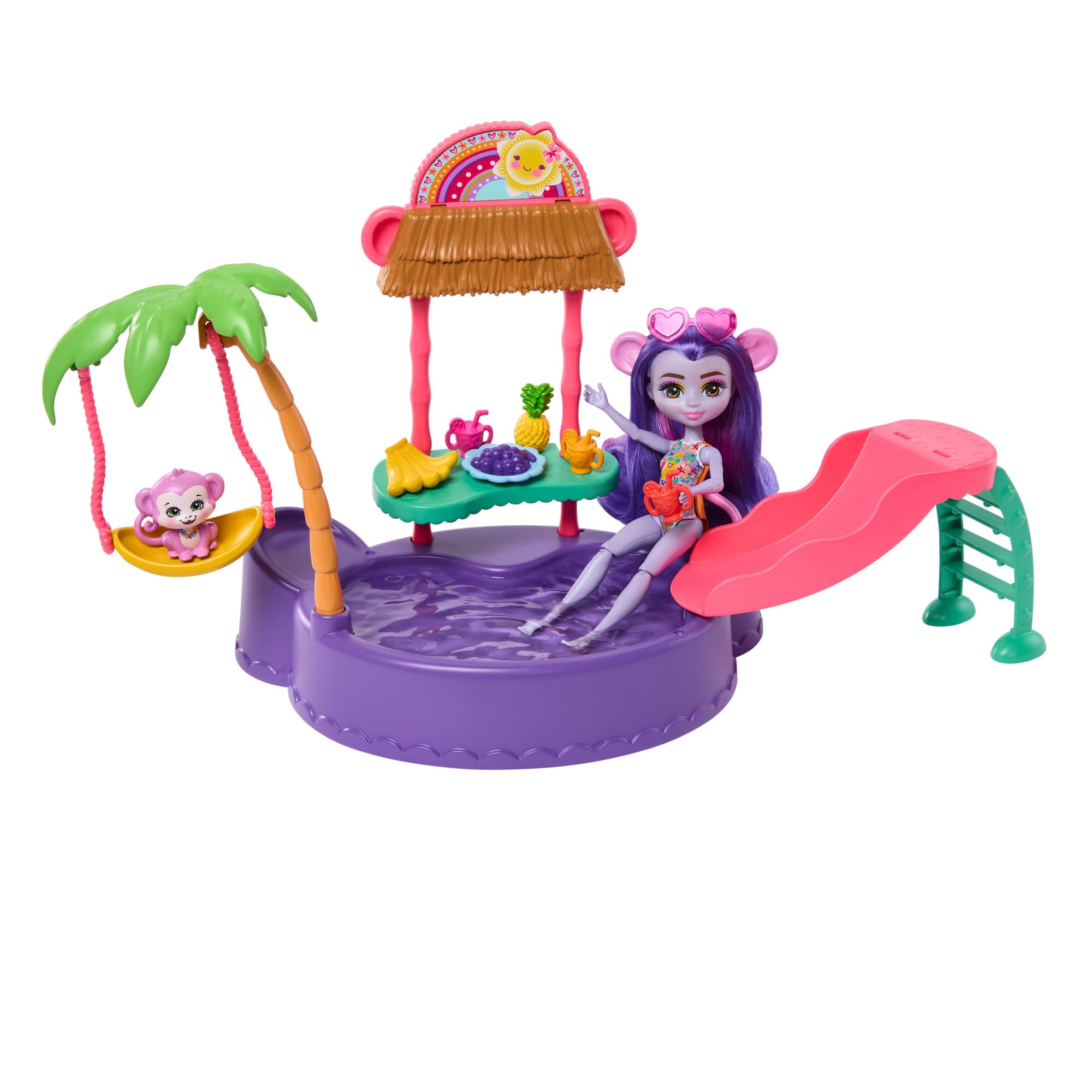 Enchantimals-Piscine singe-Coffret poupée et accessoires HTW73, Monito Splash in the Pool