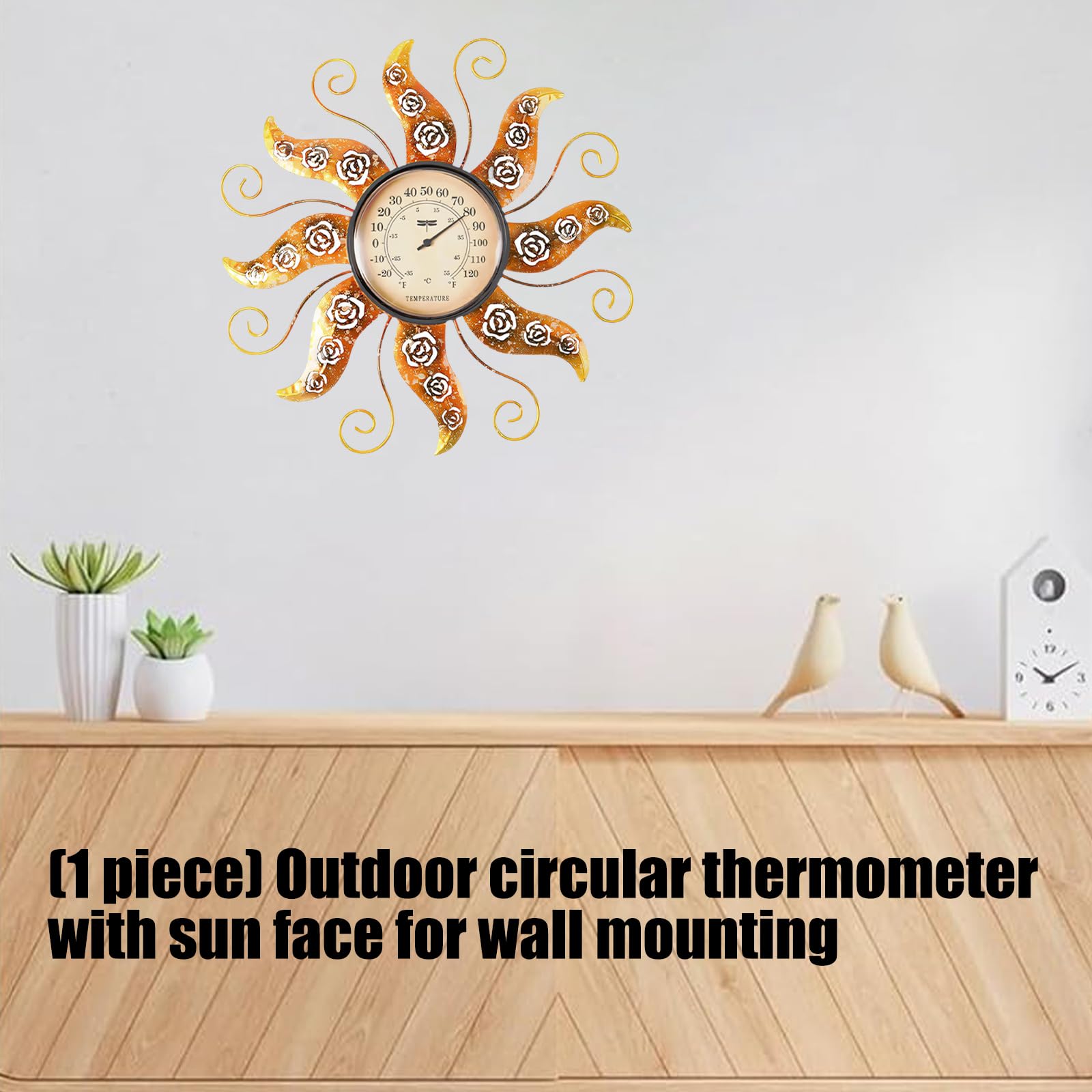 Misuratore di temperatura da parete decorativo con motivo solare e schermo trasparente da 11,2 pollici per esterni