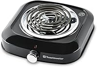 Toastmaster 1500W Single Electric Burner with Coil Top, Variable Heat, Non-Skid Feet & Drip Shield - Portable Countertop Stove