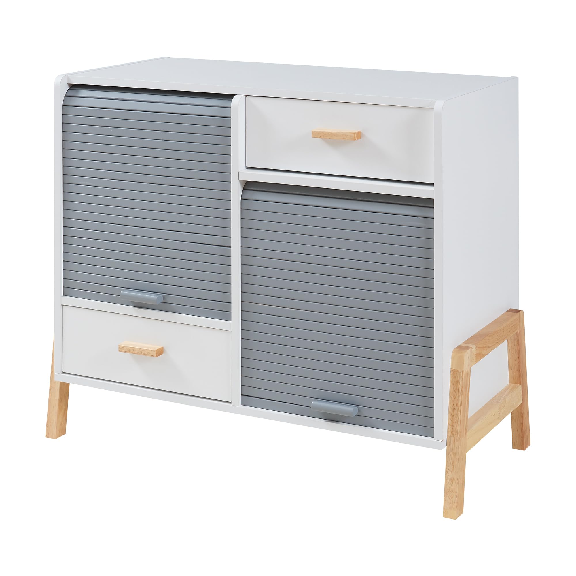 [en.casa] Cassettiera con 2 Scomparti Chiusi da Anta a Serrandina Comodino a 2 Cassetti Armadietto 72x80x40 cm per Soggiorno Camera da Letto - Bianco/Grigio