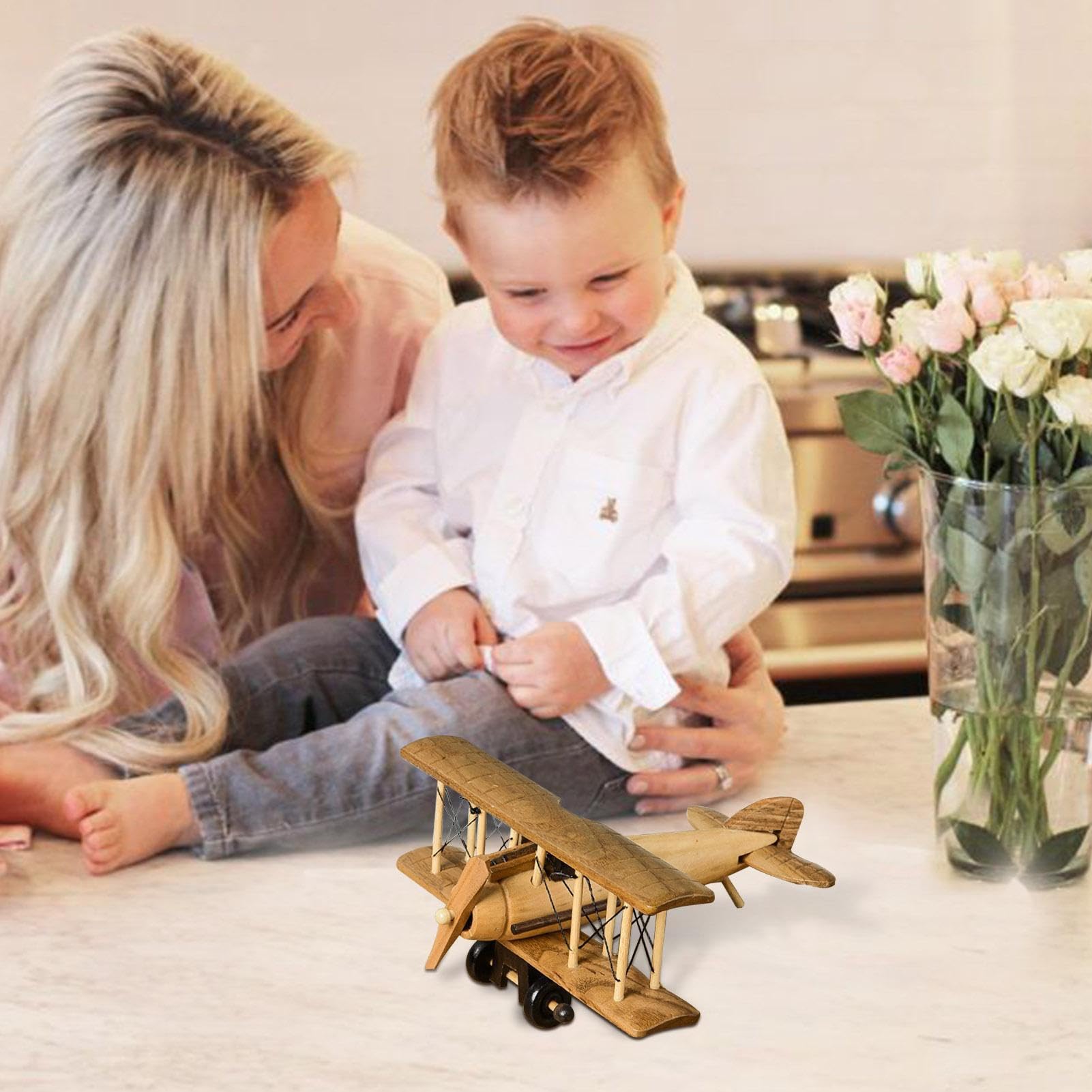 Avion En Bois Rétro – Modèle Artisanal Portable – Décoration Vintage – Cadeau Pour Collectionneurs Et Enfants