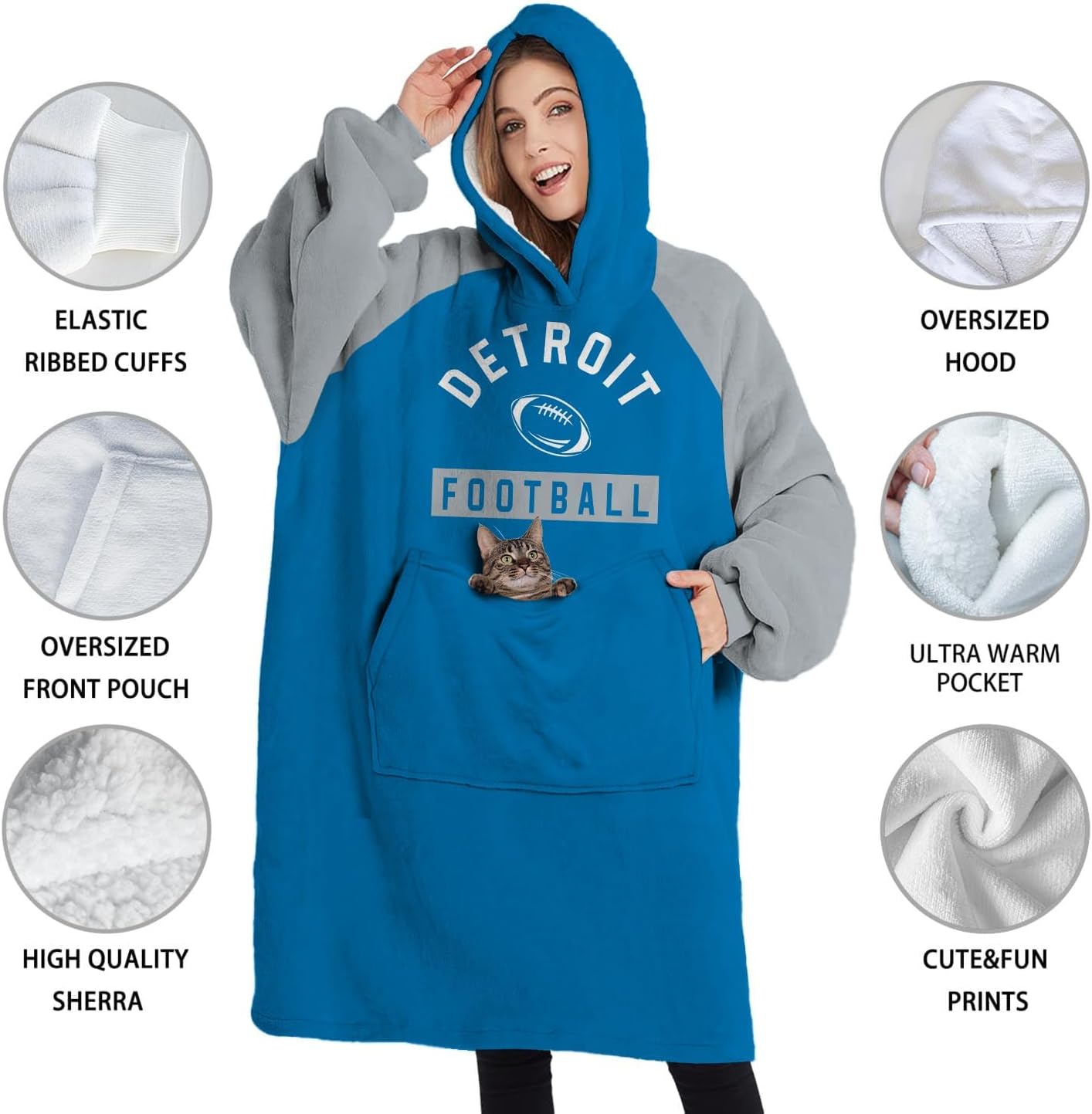 Football City Wearable Oversized Sherpa Blanket with Super Pockets