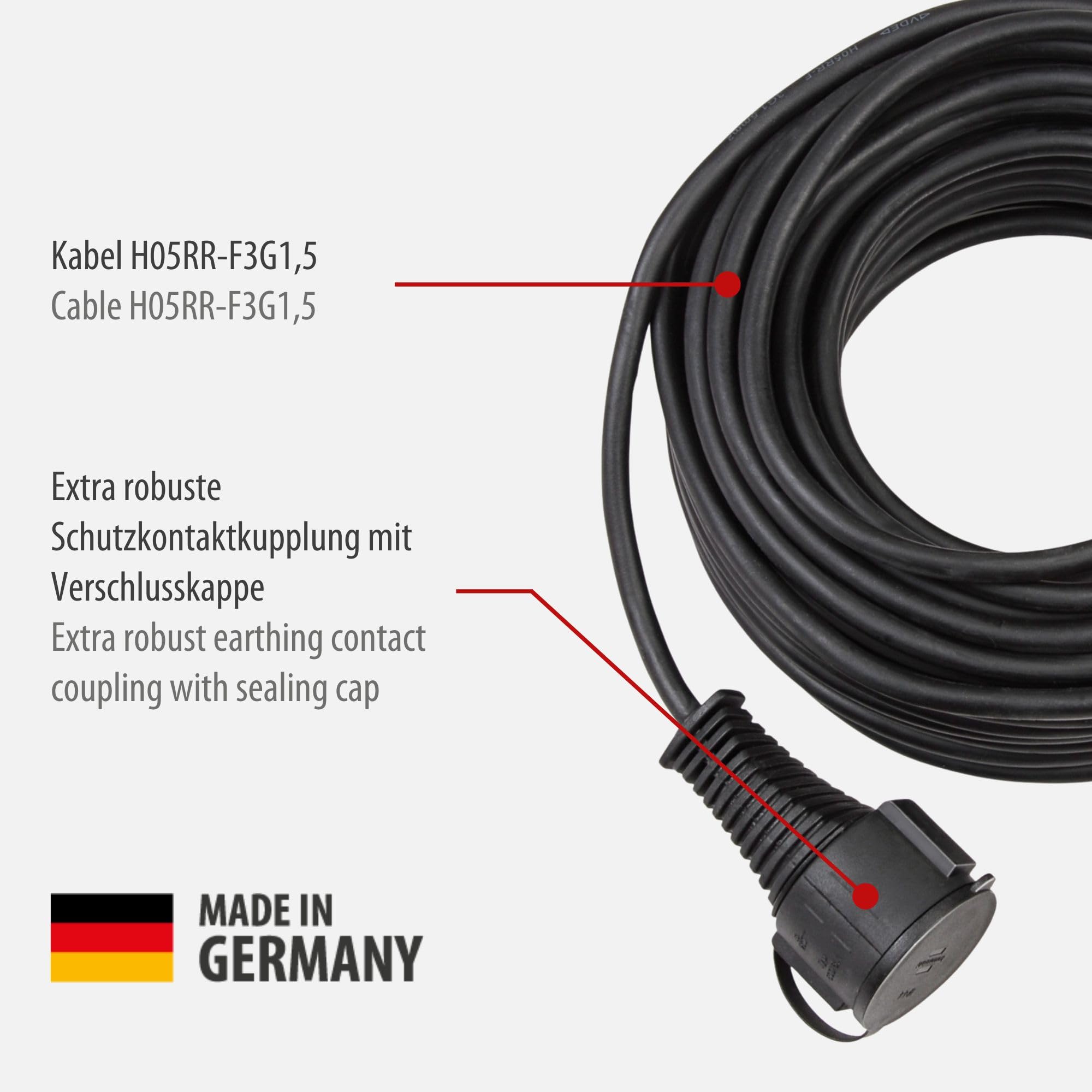 Prolunga Elettrica 10 Metri in Gomma per Uso Esterno BRENNENSTUHL, Prolunga Impermeabile Nera Schuko con Protezione IP44, Cavo H05RR-F 3G15, Nera