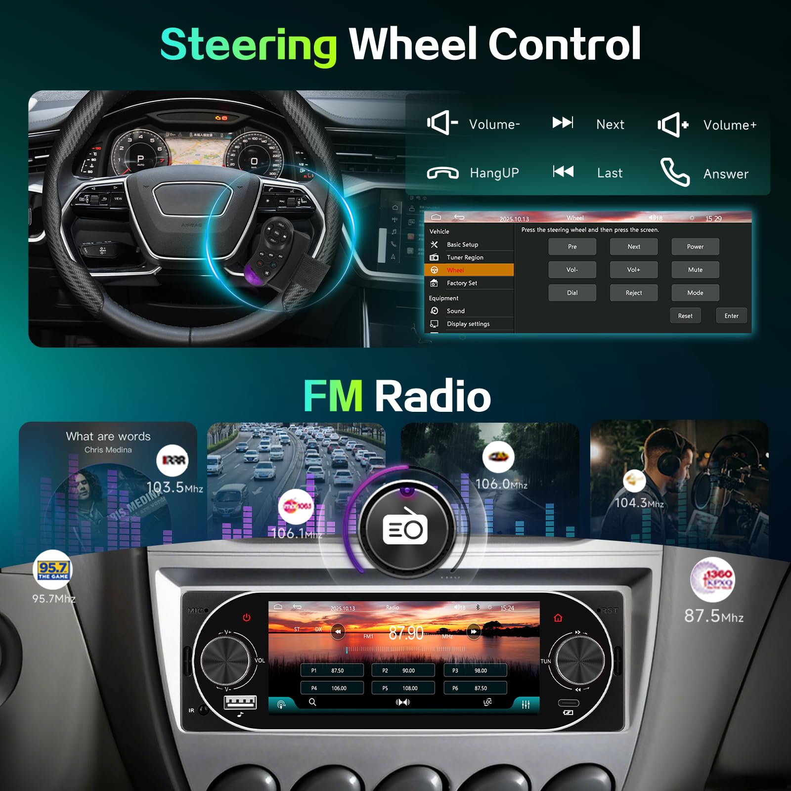 Hodozzy 1 Din Autoradio avec CarPlay/Android Auto sans Fil, Poste Radio Voiture Bluetooth Mains Libres 6,86 Pouces IPS Tactile écran Single DIN MirrorLink FM/EQ/AUX/USB/SWC/Type-C avec Caméra