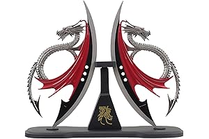 H-548 Dual Fantasy Dragon Dagger Display with Wooden Stand