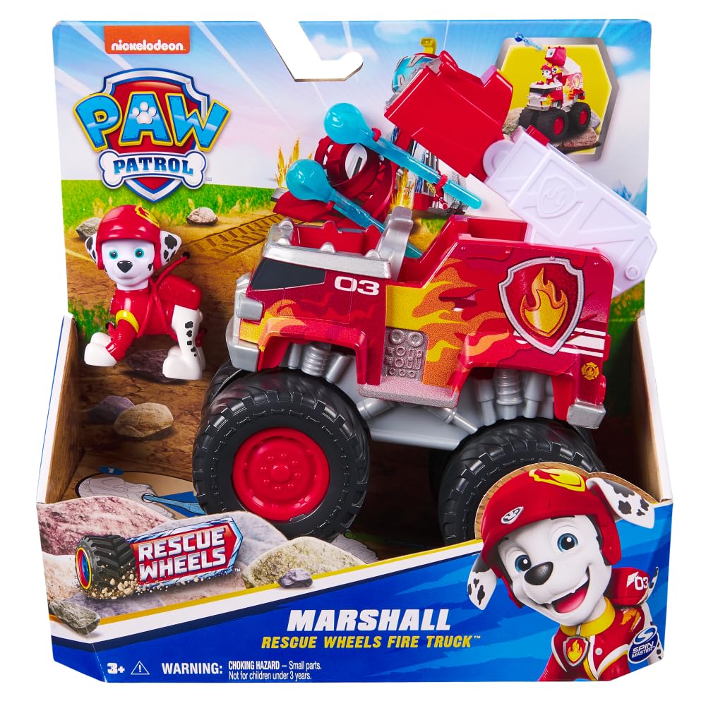 Paw Patrol - Pat Patrol - Figurka pojazdu Marcus Rescue Wheels - Figurka Pana Patrolu do kolekcjonowania - 2 pociski - Zabawka Pat Patrol - Samochód dziecięcy - Zabawka dla dzieci od 3 lat