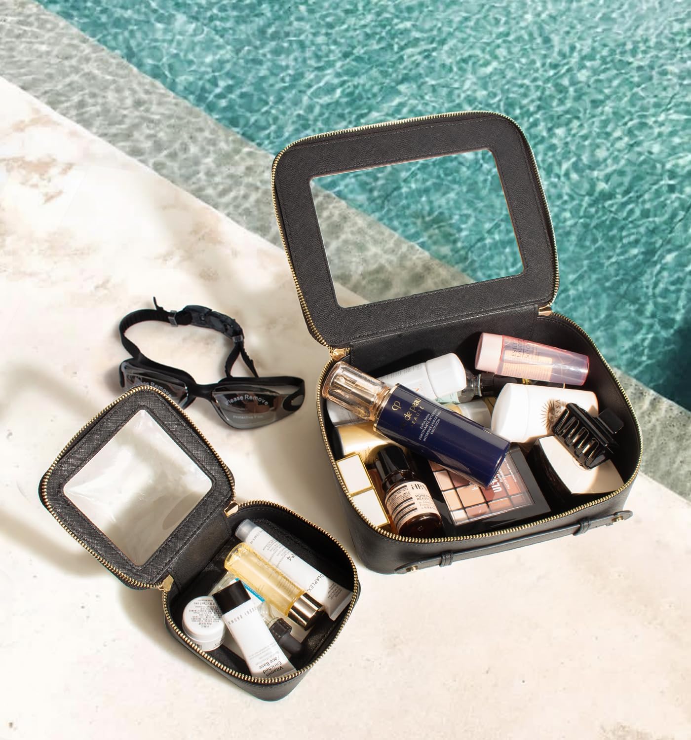 LETGO Beauty case trasparente, approvato TSA, borsa da toilette con cerniera, mini astuccio trasparente per il trucco, piccolo organizer adatto per viaggi, auto, oggetti essenziali, borse trasparenti