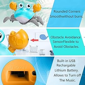 Plnmlls Crawling Crab Baby Toy,Tummy Time Toys,with Music and LED Light,Built-in Rechargeable Battery and Volume Can be Turned Off for 6-12 12-18 36 Months Walking Toddler Birthday Gift(Jade Green)