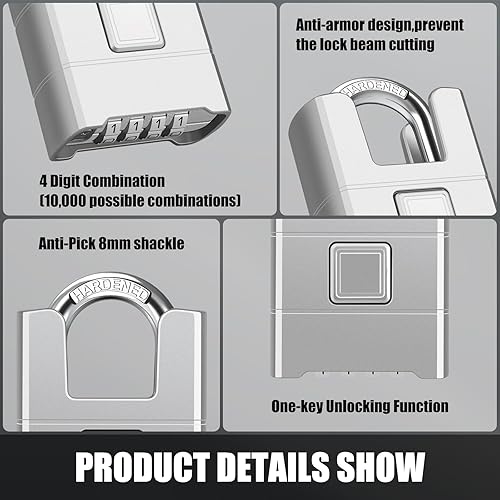 Miniatura 4 de Candado de combinación resistente, Diyife gran candado para exterior viga envuelta de alta seguridad, desbloqueo de un toque, diseño de contraseña