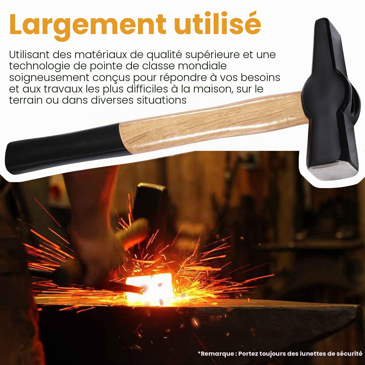 000811-1000 Marteau forgé 1000 g (000811-1000) Outil de forgeage professionnel pour le travail des métaux