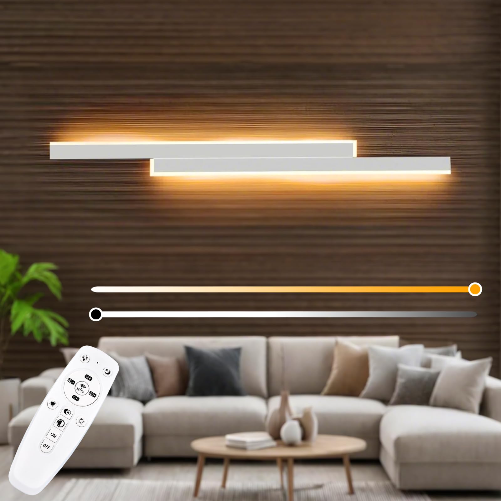 Aplique pared con Control Remoto,25W 2800LM lampara led,100CM lampara pared Regulable,3 Temperaturas De Iluminación,Aplique pared interior para Dormitorio Salón Escalera Pasillos(blanco)