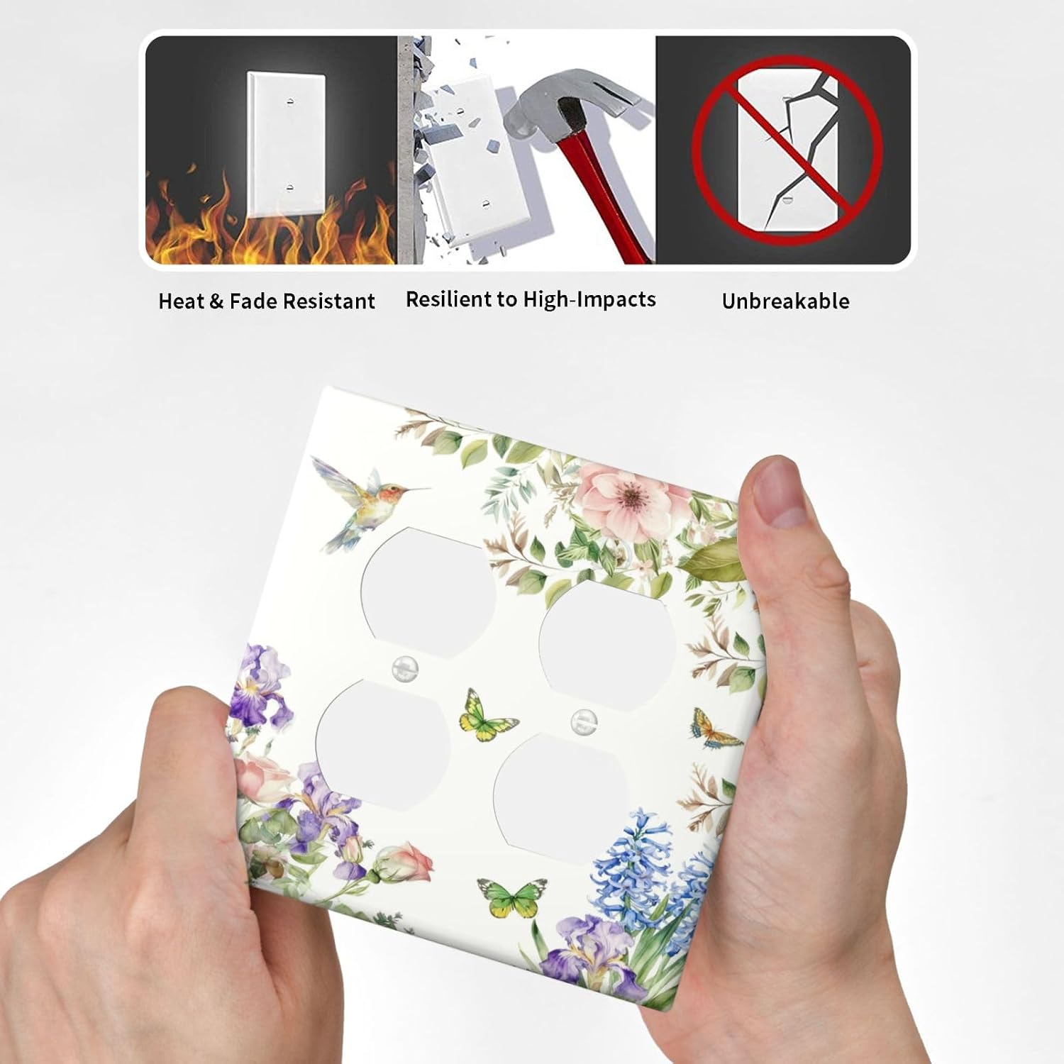 Decorative Outlet Covers Rustic Hummingbird Flower Butterfly 2 Gang Light Switch Cover Plate Double Duplex Wall Plates for Electrical Outlets Switch Plate Covers for Country Decor