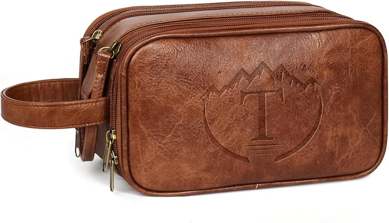 Necessaire masculina de viagem em couro sintético MaqSacion marrom, modelo T