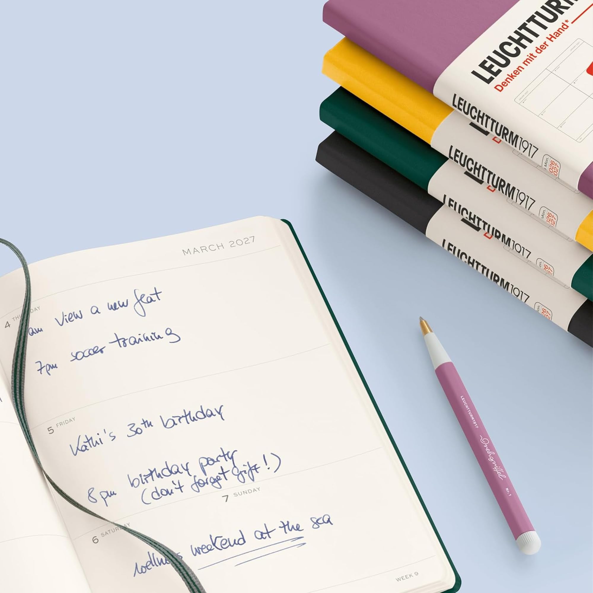 LEUCHTTURM1917 Agenda semanal 2027 tamaño mediano (A5) – Inglés, girasol, tapa dura, 145 x 210 mm, 18 meses – 07. 2026 – 12/2027, 1 semana por página doble, papel de 80 g/m² con alta compatibilidad