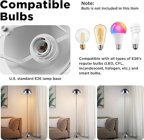 Miniatura 7 de COSYLUX Lámpara de pie moderna para sala de estar, lámpara de pie alta industrial para dormitorio, pantalla de metal reflectante, lámpara de pie de