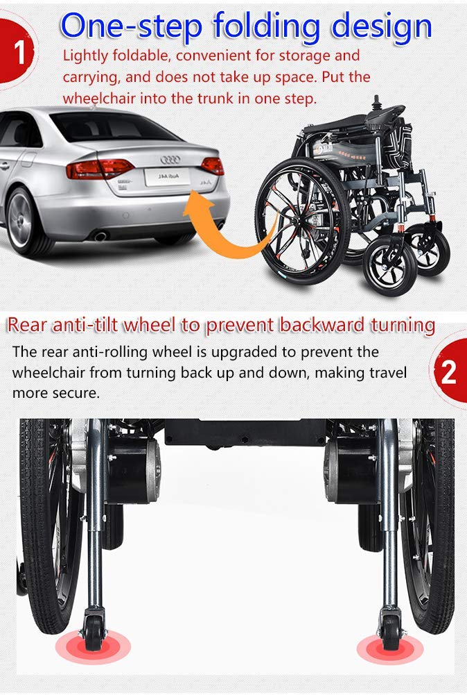 Sedia a rotelle elettrica Scooter Pieghevole e da viaggio Pieghevole Sedia a rotelle elettrica sicura Sedia a rotelle motorizzata da viaggio per impieghi gravosi