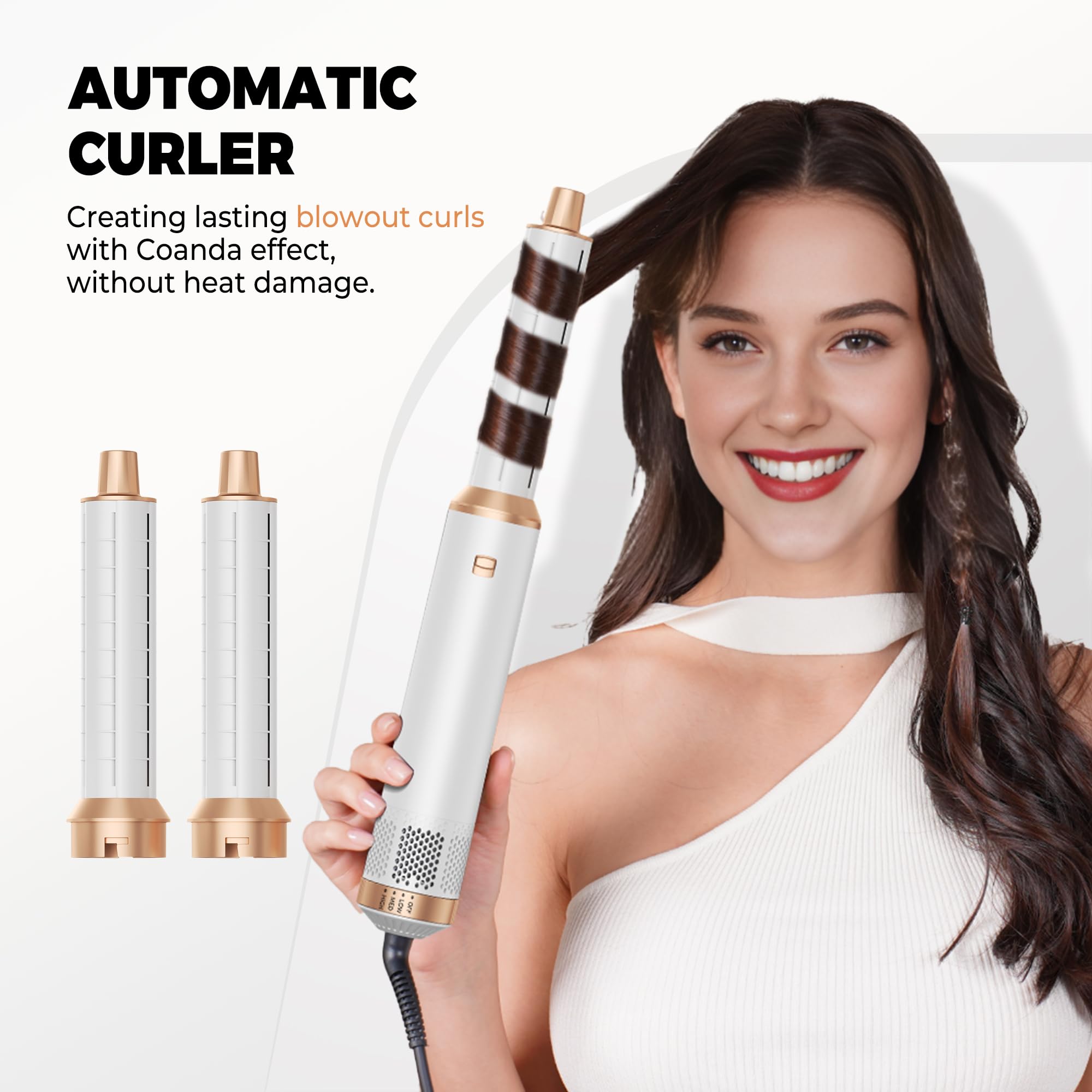 OKWRAP Airbrush 5 en 1, Air Styler 5 en 1, Hair Styler avec Seche Cheveux, Boucleur Automatique, Brosse Coiffante Chauffante, Brosse Lissante, Seche Cheveux 5 en 1 pour Sécher, Boucler, Lisser