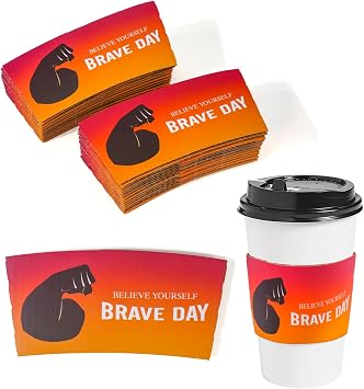 20 Pieces Disposable Coffee Cup Sleeves Corrugated Kraft Paper Coffee Cup Sleeves Holder Protective Insulated Heat Espresso For Hot Drinks 8-24oz Strong Arm Believe Yourself