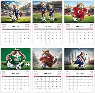 2026面白いサッカーキャットウォールカレンダー、2026サッカー猫愛好家のカレンダー:オフィスのための面白いデスクトップカレンダー、家の装飾、秘密のサンタギフト