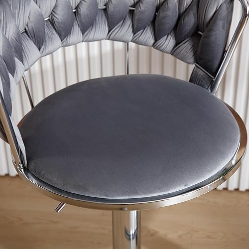 Miniatura 46 de Juego de 2 taburetes de bar de terciopelo giratorios con base de metal dorado, taburetes de bar modernos de altura de mostrador para cocina, pub,