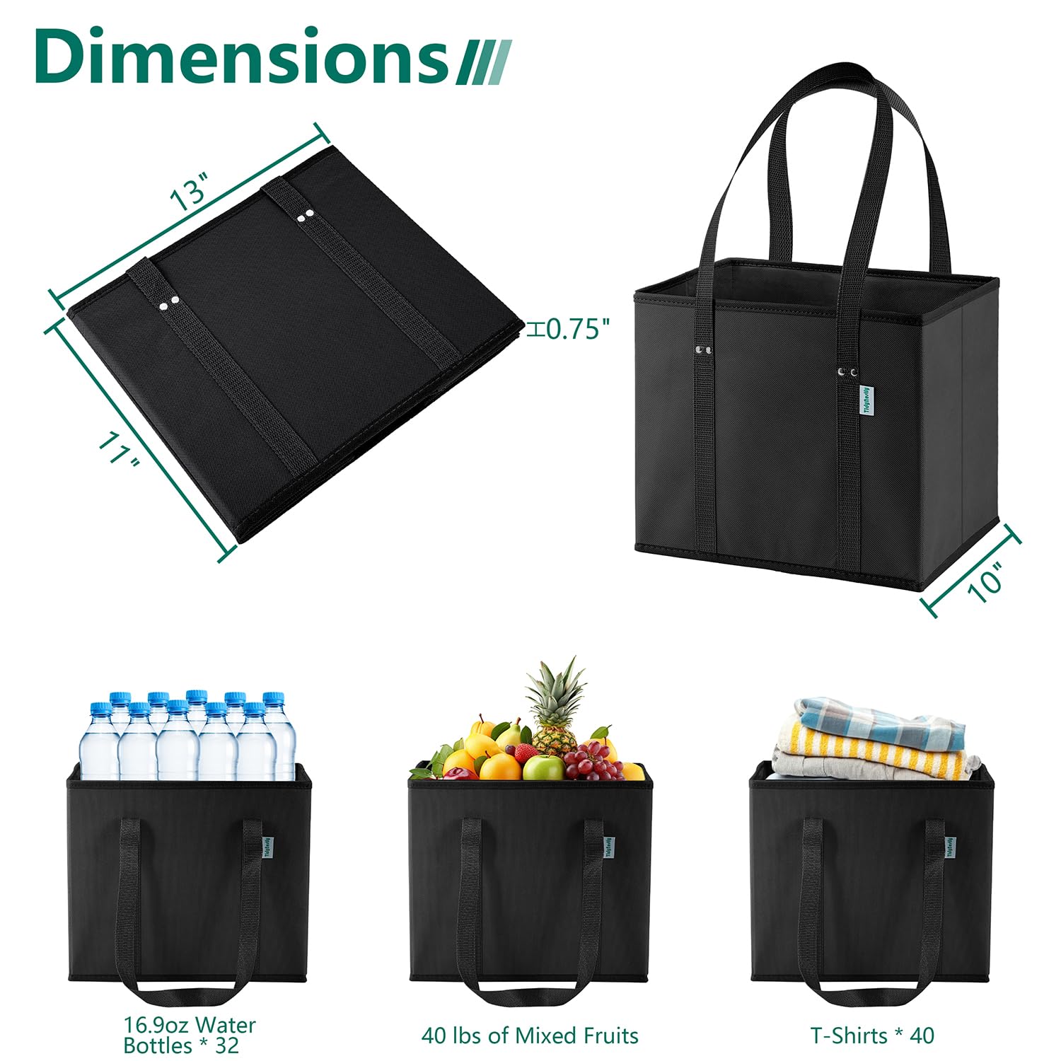 Sacchetti della spesa riutilizzabili pieghevoli (confezione da 4), borse per la spesa riutilizzabili resistenti con manici, grande borsa tote stand up a forma di scatola, borsa multiuso
