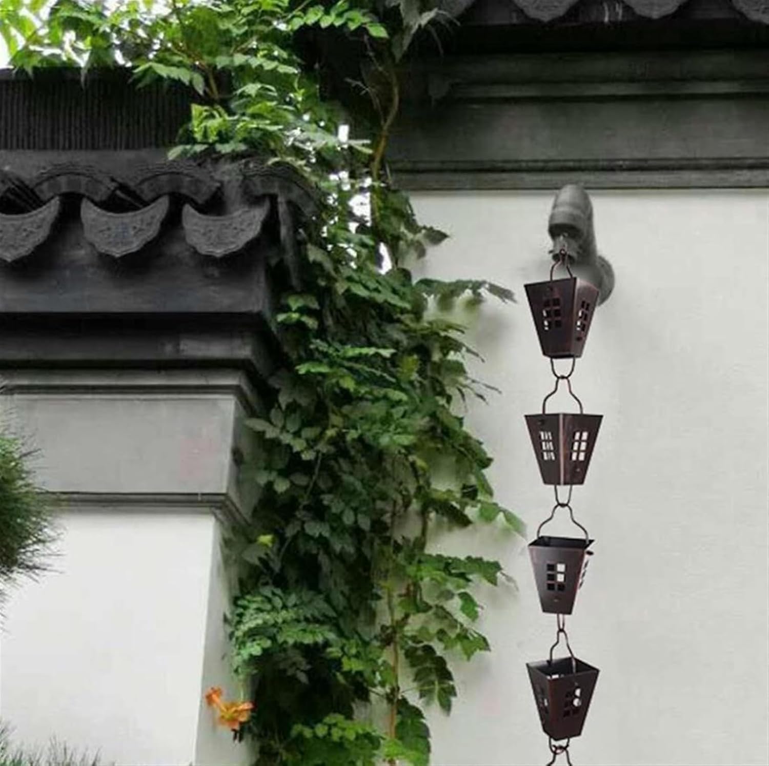 WOTZOV Gutter Outdoor Downspouts Gutter Rain Chain Rain Bells/Water Collection Diversion, Garden Courtyard Landscape Drainage，Style 1 3m/10ft