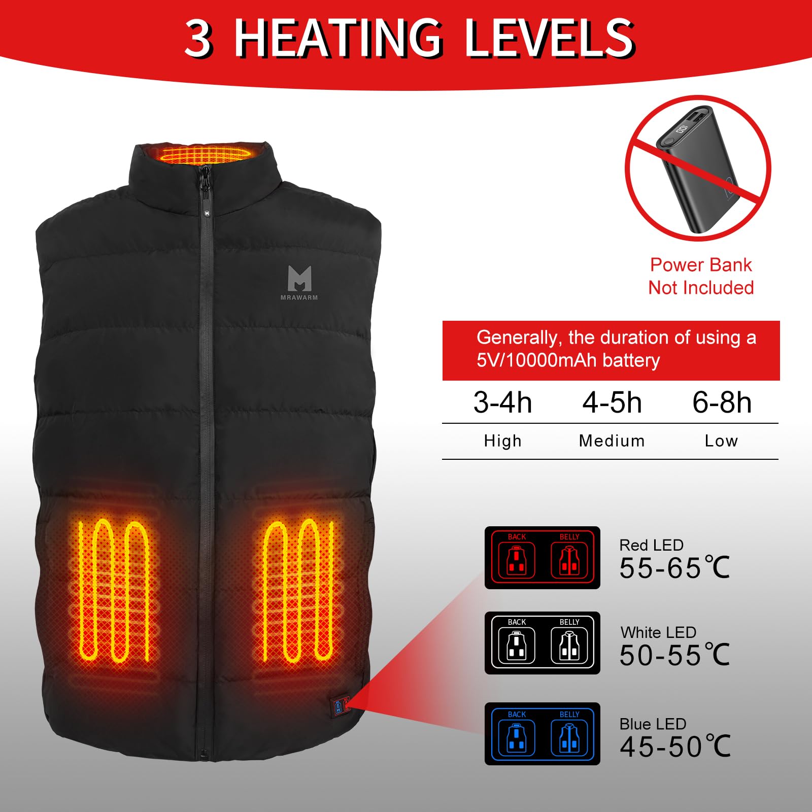MRAWARM Chaleco calefactable con 90% plumón, 650 relleno ligero chaleco eléctrico calentado de plumón para hombre y mujer, 6 zonas de calentamiento, chaleco térmico de 3 temperaturas