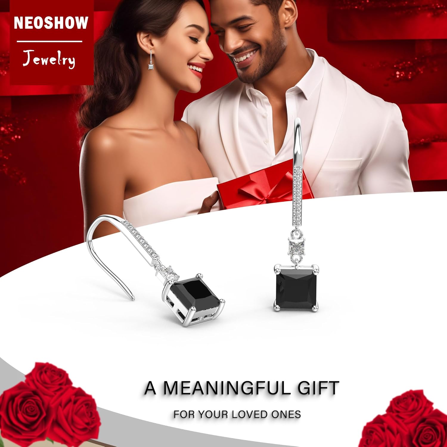 18K White Gold Plated Sterling Silver Square Princess Cut Cubic Zirconia Dangle Earrings for Women Square CZ Diamond Drop Dangling Earrings for Women Mom Hypoallergenic - Image 6