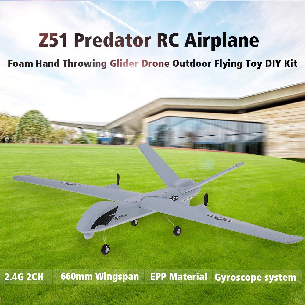 Syma Drone,Z51 2.4G 2CH Predator Remote Control RC Airplane 660mm Wingspan Foam Hand Thg Glider Drone DIY Kit for Kids Beginners