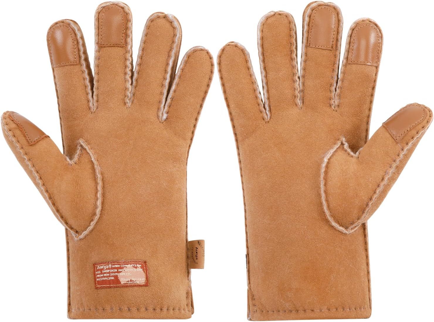 Aurya Sheepskin Gloves, Men's Touchscreen Gloves Outdoor Winter Wool Lining Glove - Image 3