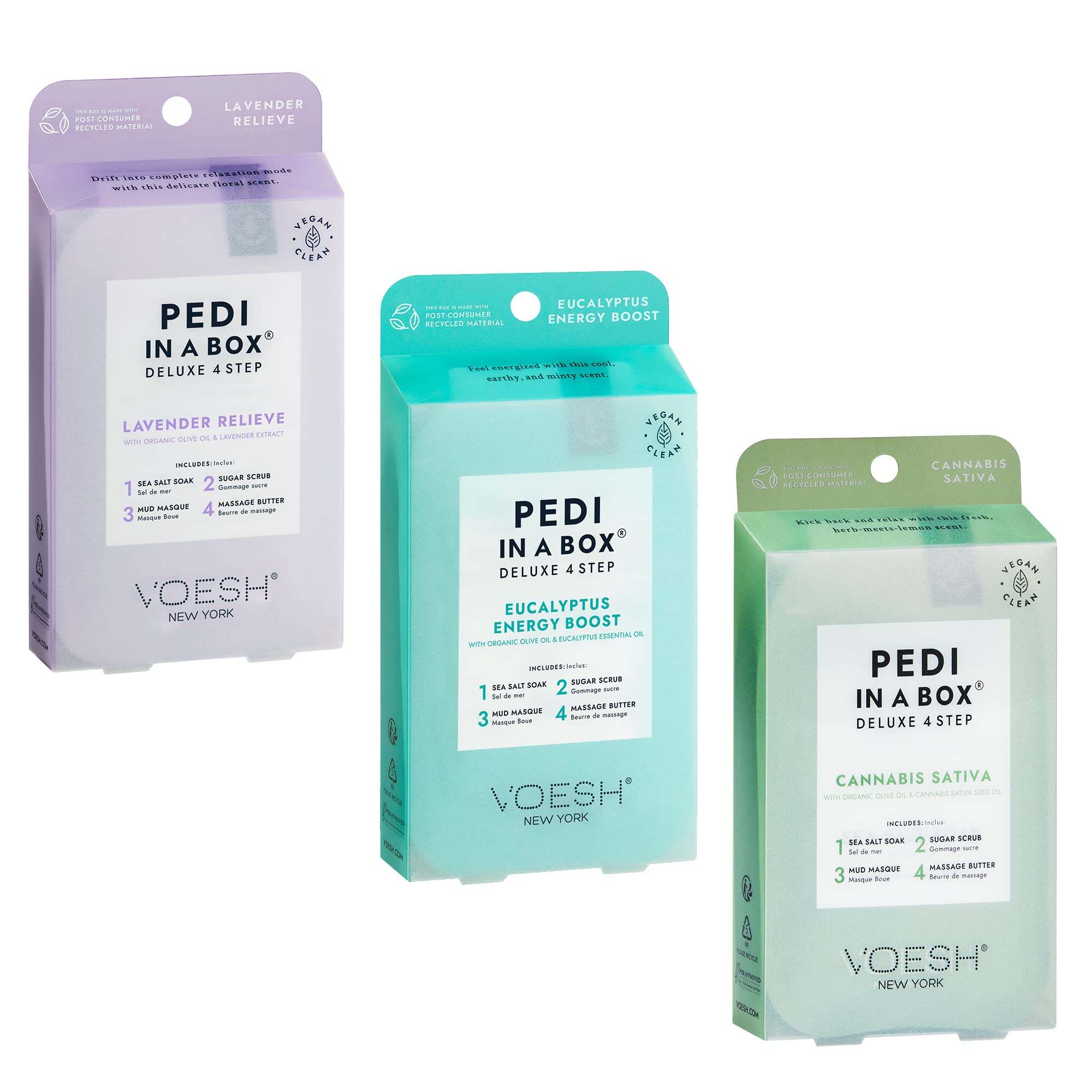 Voesh New York Pedi in a Box- 4 Step Herb Trio, 3 Pack, Pedicure Kit, Intensive Foot Treatment, Vegan Beauty, At Home Spa…