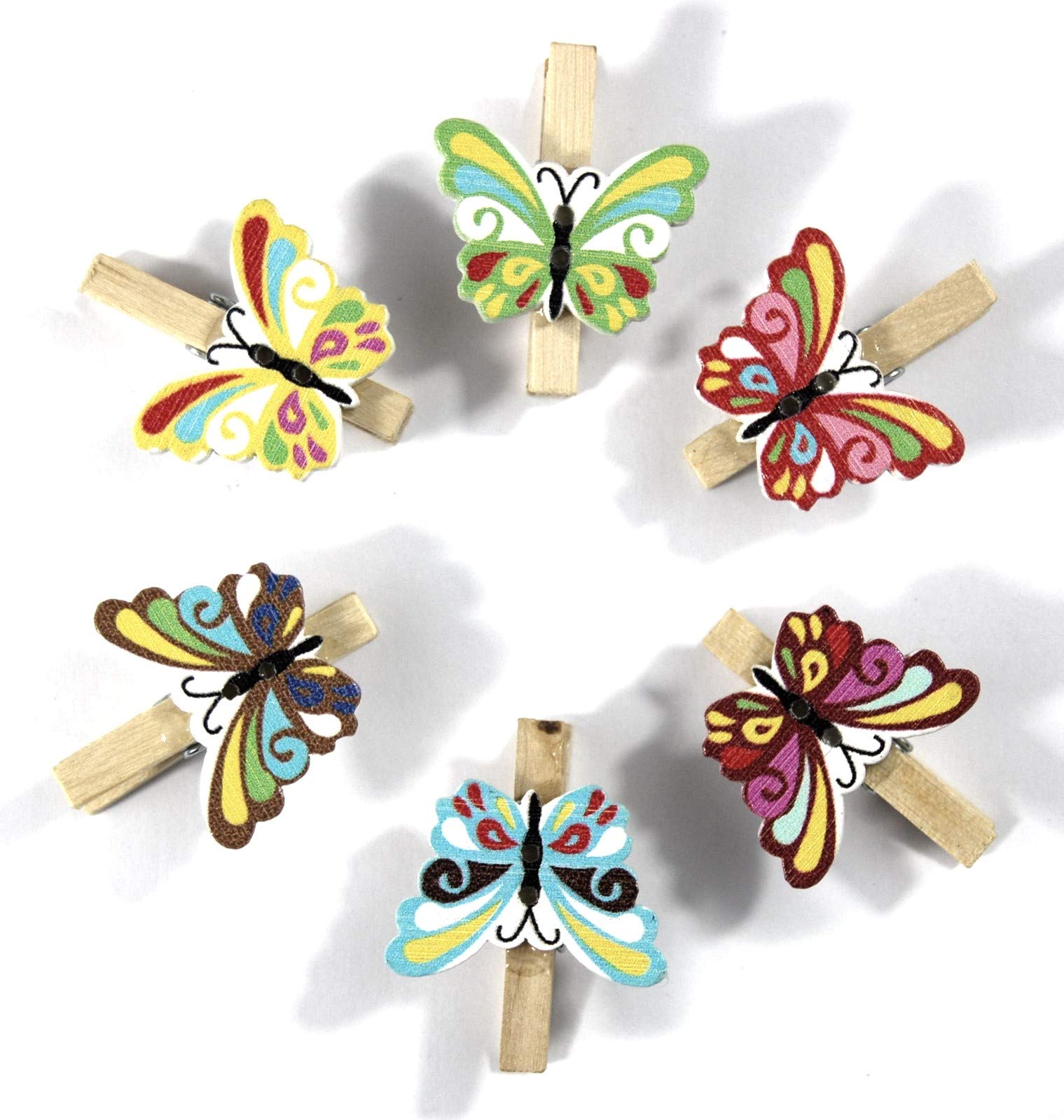 Celloexpress Natural Peg Butterflies Pack Of 50-30Mm Mini Wooden Natural Pegs With Colour Butterflies